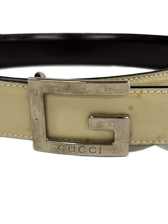 Gucci Belt Beige Silver Leather